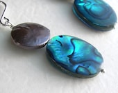 Blue Abalone Shell Earrings, Peacock Pearls, Beach Jewelry, Ocean