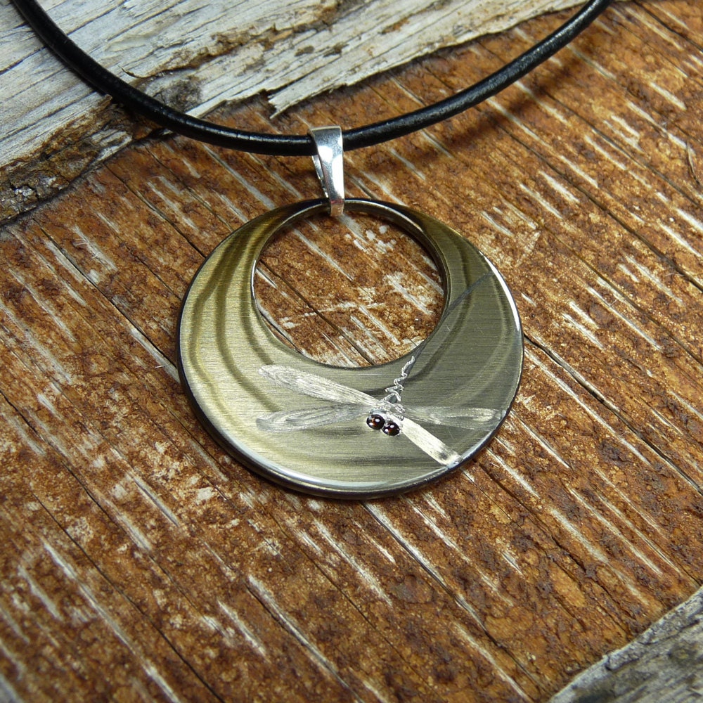 DRAGONFLY JEWELRY. Round Dragonfly Pendant with Swirls