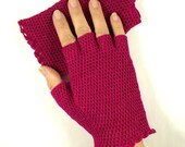 Crochet Gloves Retro Vintage Style Steampunk Lace Fishnet Fingerless Gloves Fuchsia Pink
