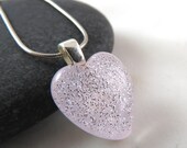 Soft Pink Heart Necklace - Fused Glass Pendant Necklace - Ready to Ship