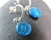 Bright Blue Fused Glass Earrings - 2 in 1 Hoops - Interchangeable Earrings