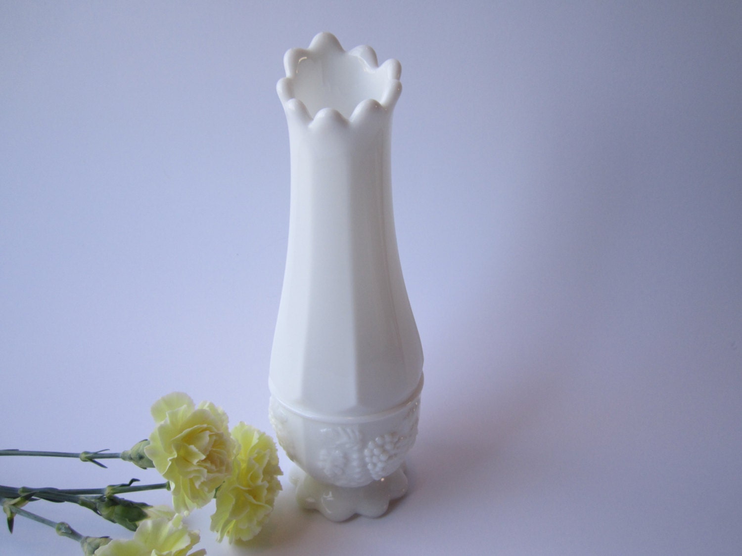 Vintage Westmoreland Milk Glass Paneled Grape Swung Vase