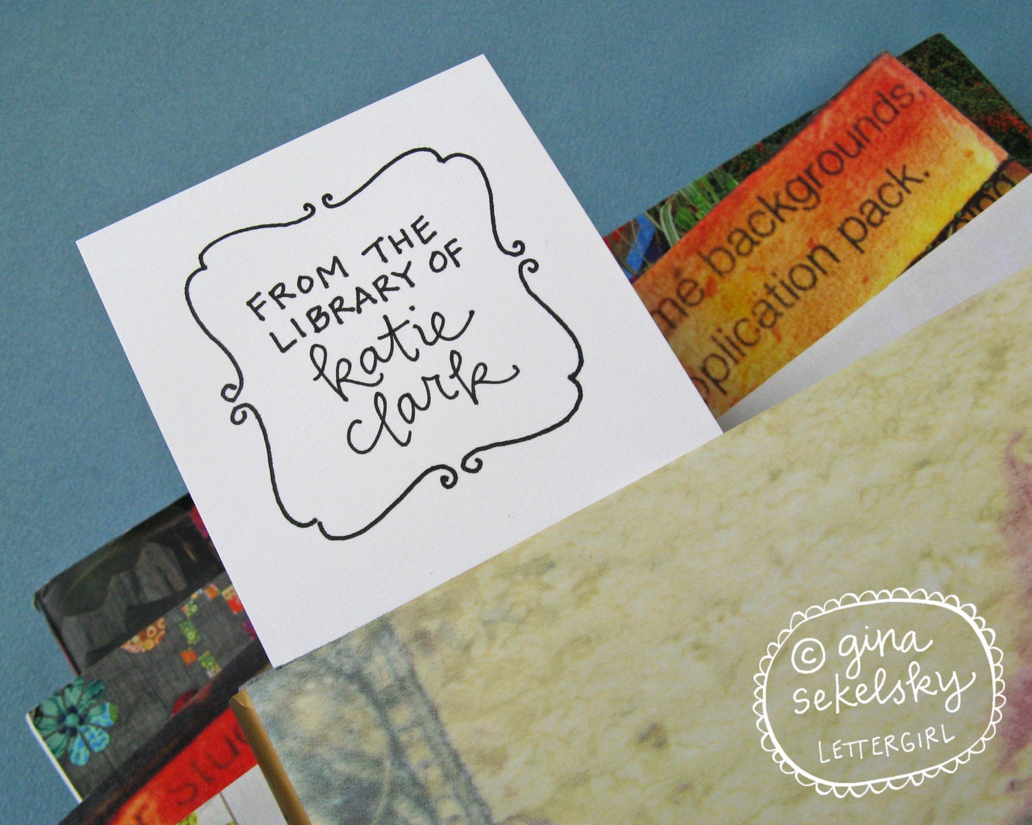 TEACHER SALE - Elizabeth Handwritten Bookplate Stamp: your choice of self-inking or red rubber