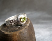 RING sterling silver with recycled silver dot 22k gold bezel and peridot