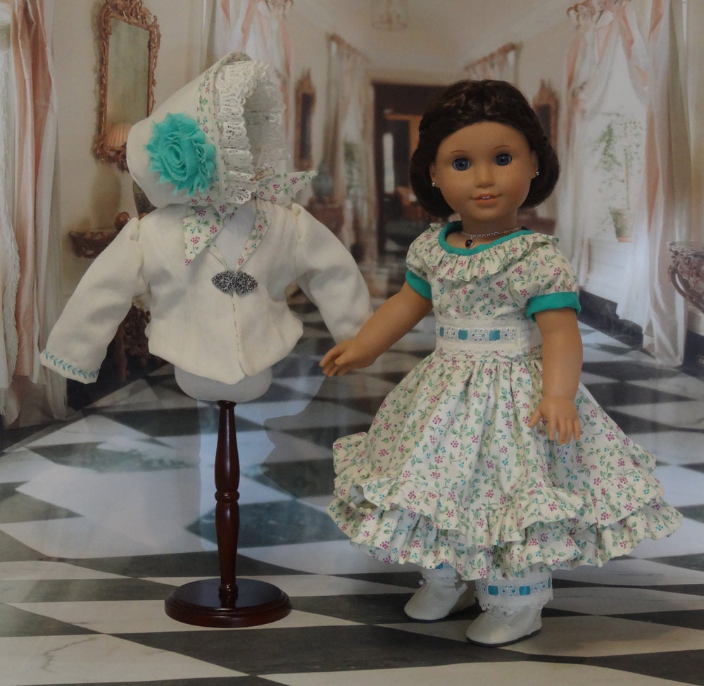 1850's dress, jacket and bonnet for American Girl doll - Pontchartrain