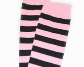 Crawler Covers Baby Leg Warmers--Light Pink and Black Rugby Striped