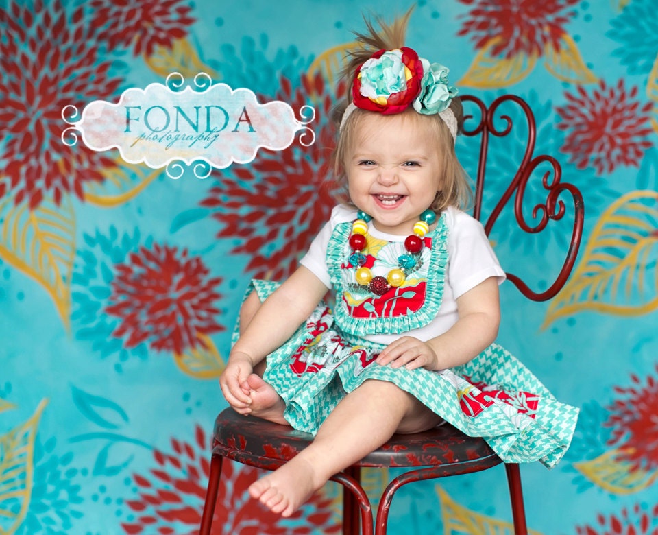 M2M Mint Red Yellow outift by Amy's Buttons & Bows Chunky Necklace for Little Girls