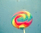 I Can Taste a Rainbow - Food photography, swirly lollipop, rainbow colors, kitchen art, candy, nursery decor, children's room art 8x8 print