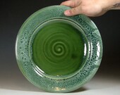 Plate dinner, ceramic dish stoneware platter, glazed in green cream, handmade by hughes pottery