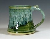 Small cup, coffee mug, ceramic, teacup, glazed in green moss,  handmade stoneware by hughes pottery