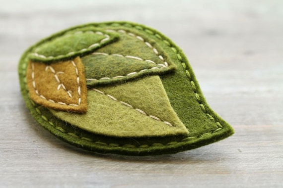 Large Moss Felt Leaf Barrette // Woodland Hair Accessory for Women // Hand Stitched by OrdinaryMommy on Etsy