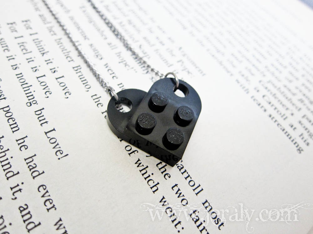 Black Lego Heart Necklace Pendant Custom Made for Valentine Valentine's Day Gift Geekery Retro Geek Nerd Fun