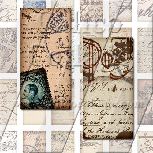 Vintage Postcard Handwriting - Instant Download Printable Digital Collage Sheet - 1x2 Domino Tile Size 979
