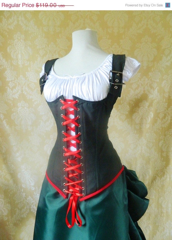 Clearance Army military steampunk steel boned waistcoat corset, moll lace front corset-to fit 32-33 inch natural waist