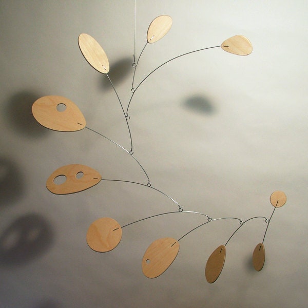 Modern Art Mobile Wood with Holes Mobius Sculpture for Natural Nursery Baby Decor