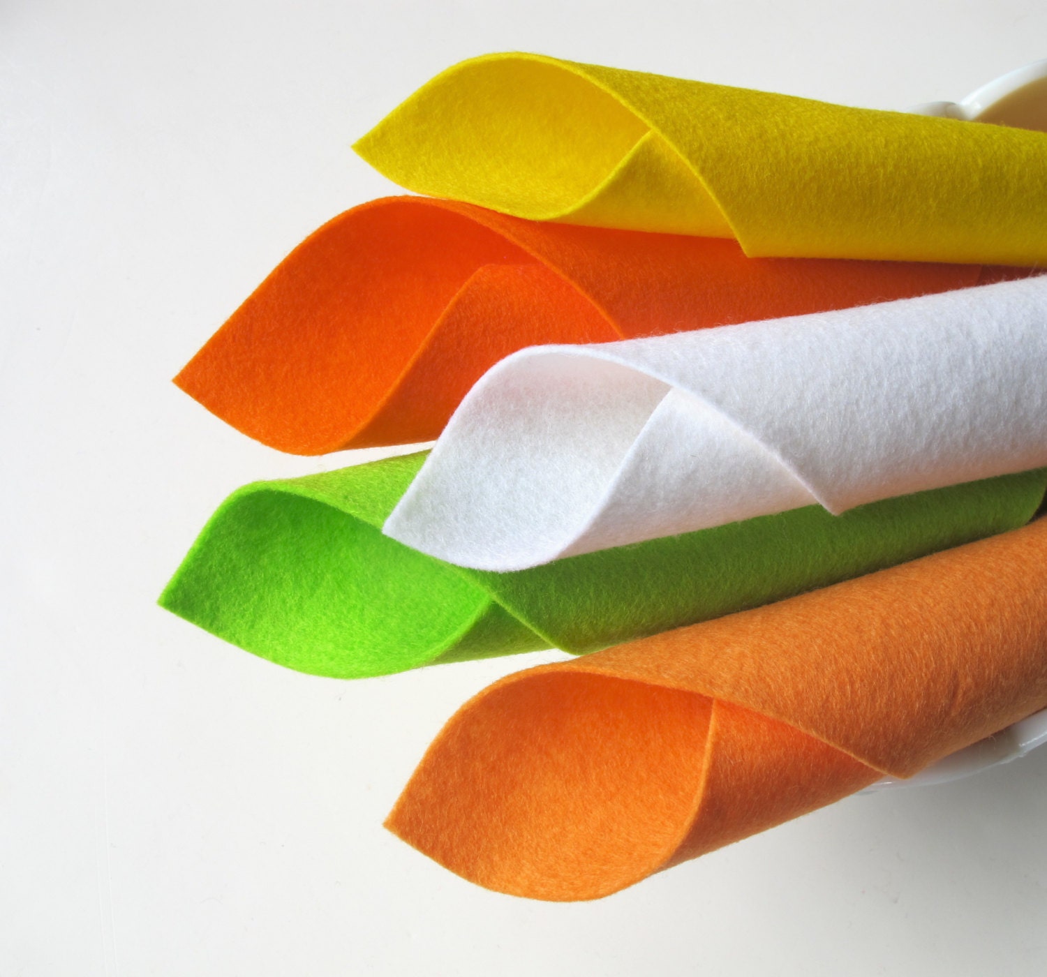 100% Wool Felt - Citrus Color Story - Orange, Chartreuse, Lemon Yellow, Melon - 8 x 12 Merino Wool Felt Sheet Set