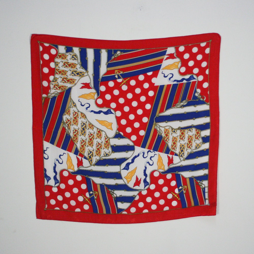 large vintage red nautical print square scarf