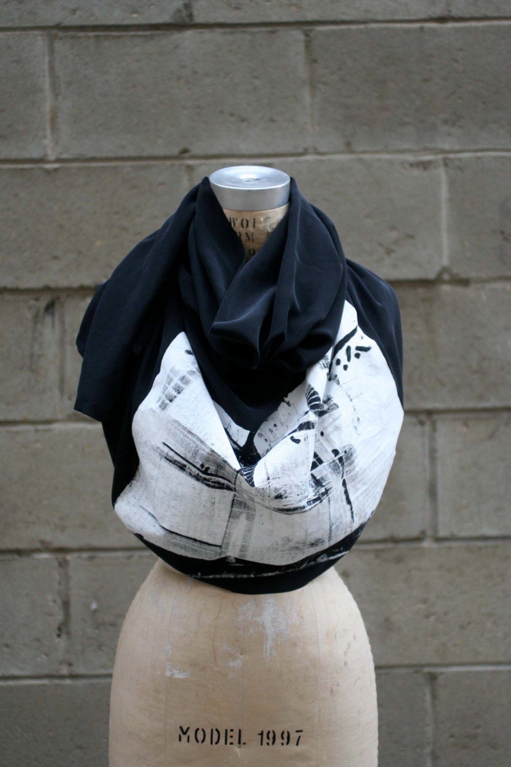 Studio SALE Women's Black Silk Scarf/Printed Scarf/ Women's Spring Scarves/Spring Fashion/Industrial Print