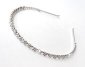 Delicate Bridal Headband - Silver Metal Band - Crystal Hairpiece Thin Wedding Headpiece