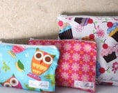 NEW - Eco Friendly - SET of Reusable Snack and Sandwich Bags - Cupcake Set -  Zip Closure - ZIPPERED Pouch