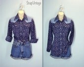 Vintage Westen Shirt / 70s Calico Pearl Snap Western Blouse / s-m