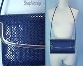 Navy Blue Purse / Metal Mesh Shoulder Purse / Evening Bag