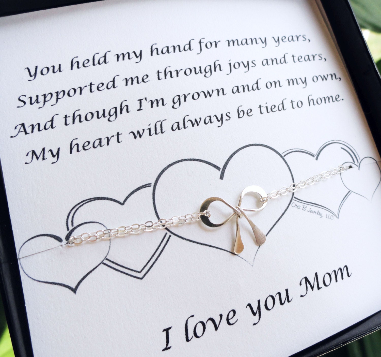Mother's Day Gift, Mother's Day Card, Gifts for Mom, Silver bow bracelet with card, Mother of the Bride gift, Wedding gift for Mom