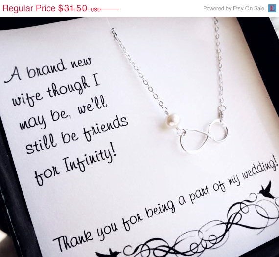 ON SALE Bridesmaid thank you card with infinity necklace, bridesmaid gifts,jewelry gift set, thank you cards & gifts for bridesmaids