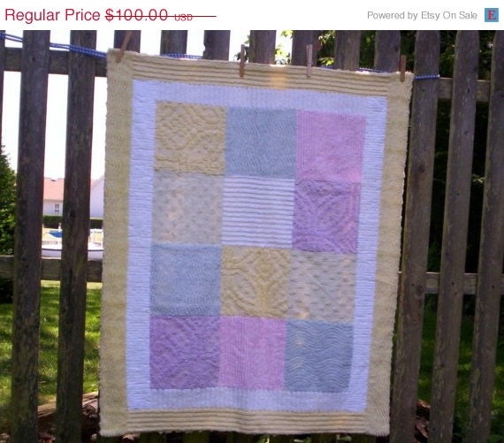 ON SALE Chenille patchwork quilt in multicolor pastels lap baby accent wheelchair quilt, baby blue pink yellow mint green lavender