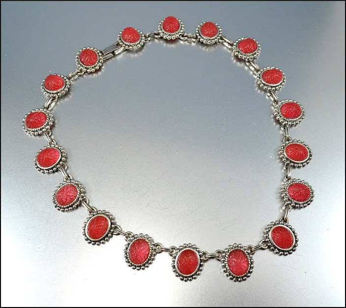 Rose Pink Silver Lucite Necklace Art Deco Style Translucent Molded Flower Vintage 1950s Jewelry