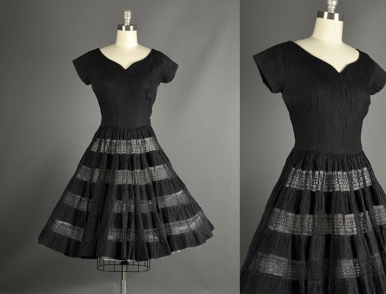 1950s Dress // Vintage 50s black lace Dress // 50s cha cha Mexican Dress // 50s Dress