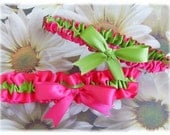 Hot pink green garters, bridal keepsake and toss garter set, Spring and Summer Wedding Colors