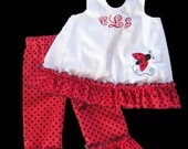 Ladybug Applique Ruffled Pinafore and Crop Pants