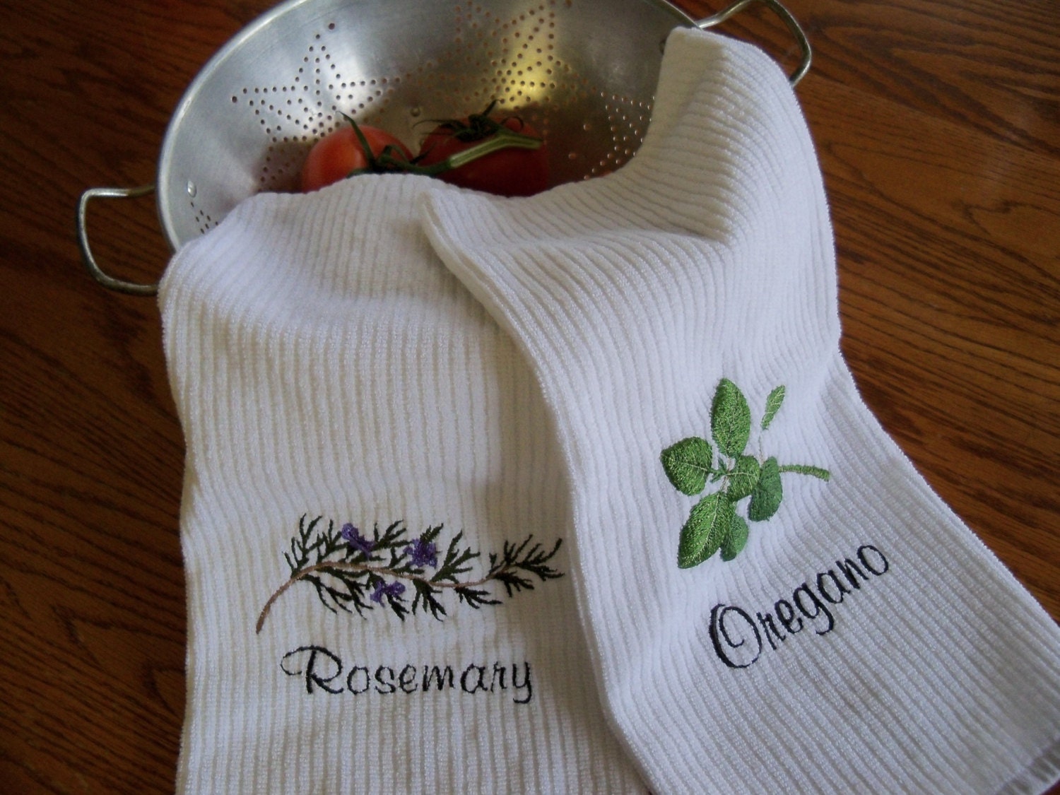 Kitchen Garden Fresh Herb Embroidered Dish Towels Handmade Housewares Wedding Gifts