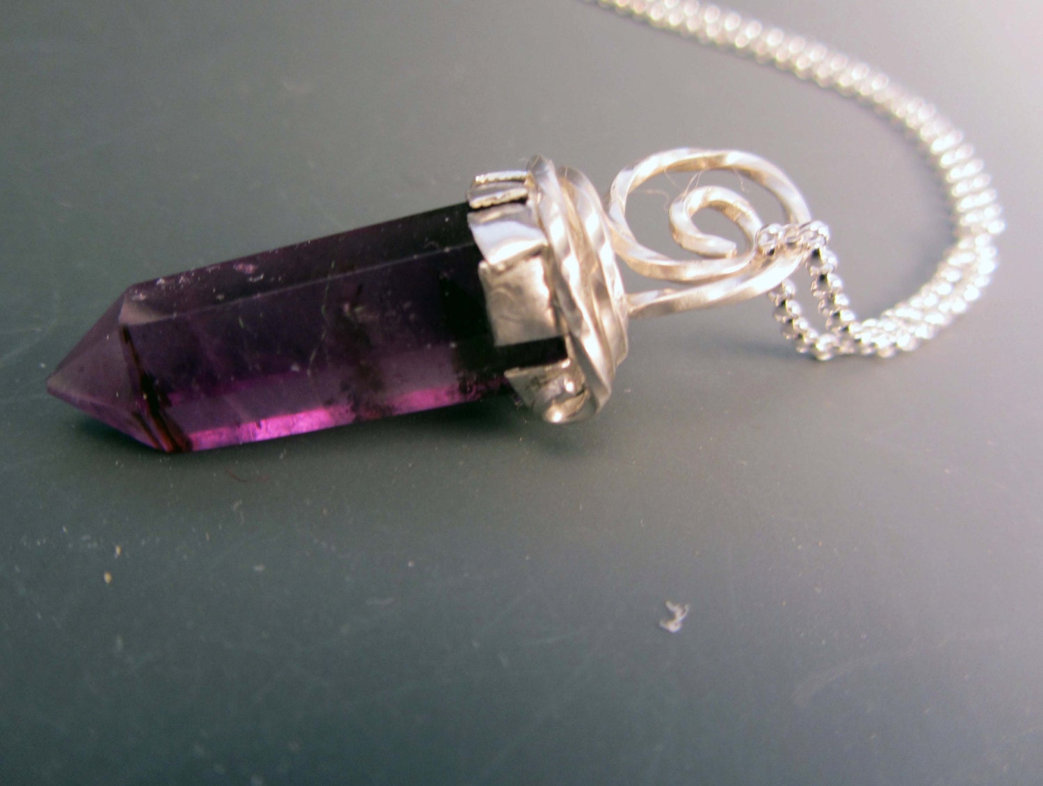 OOAK Amethyst Crystal Sterling Silver Necklace Healing Soothing