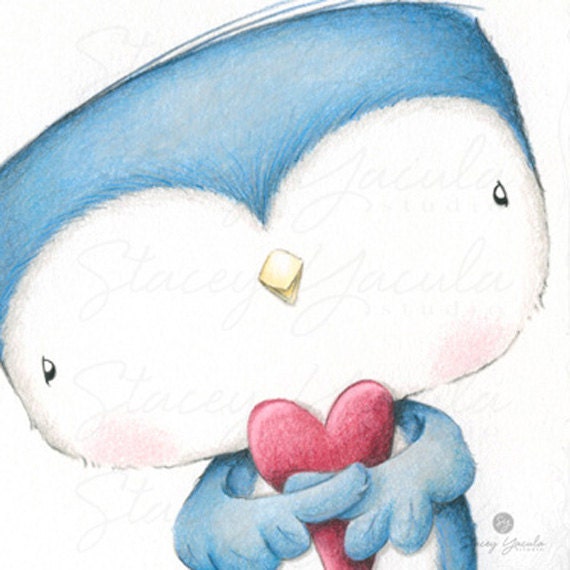 Art print, bird, blue, heart, illustration, let me count the ways