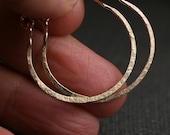 Solid 14k yellow gold 1 inch hammered hoop earrings with hinge
