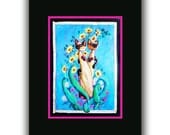 Conjoined Twins 4 x 6 mini print Siamese Twin Cats Paisley Floral Mixed Media whimsical folk art