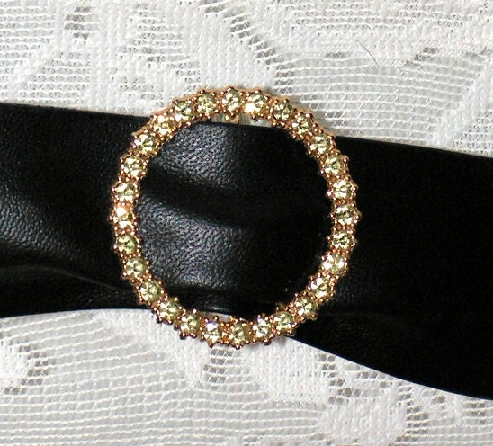 Vintage Round Buckle Rhinestones Peridot Citrine shades Beaded Gold Tone Metal