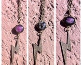 18" Soft Pink Dichroic glass Lightning Bolt Necklace