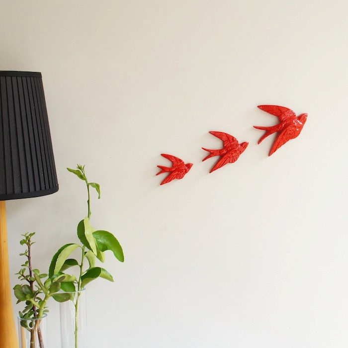 Bright Red Wall Swallow Trio.