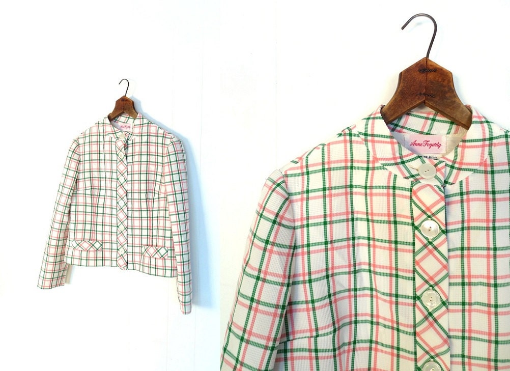 Vintage 1960s Jacket / Peppermint Plaid Jacket / Anne Fogarty / 60s Jacket / S M