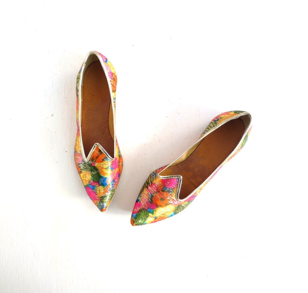 Vintage 1960s Shoes / Floral Flats / GOLDGÄRTEN Flats / 60s Shoes / Size 6