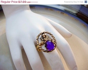 Summer Sale Vintage Angel Ring purple stone adjustable band