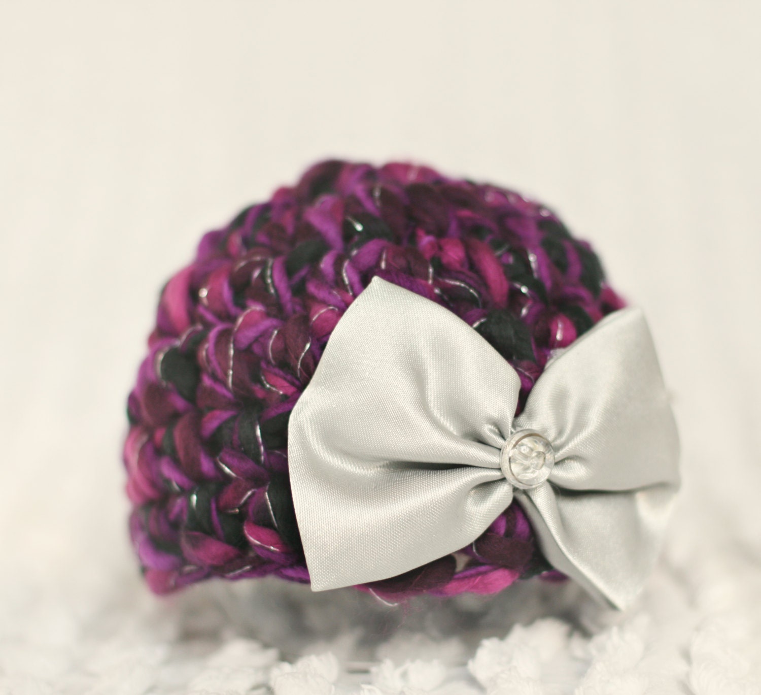 newborn hat ... sugar plum fairy... purple .. bow ... newborn girl photo prop ... baby girl hat .. ready to ship