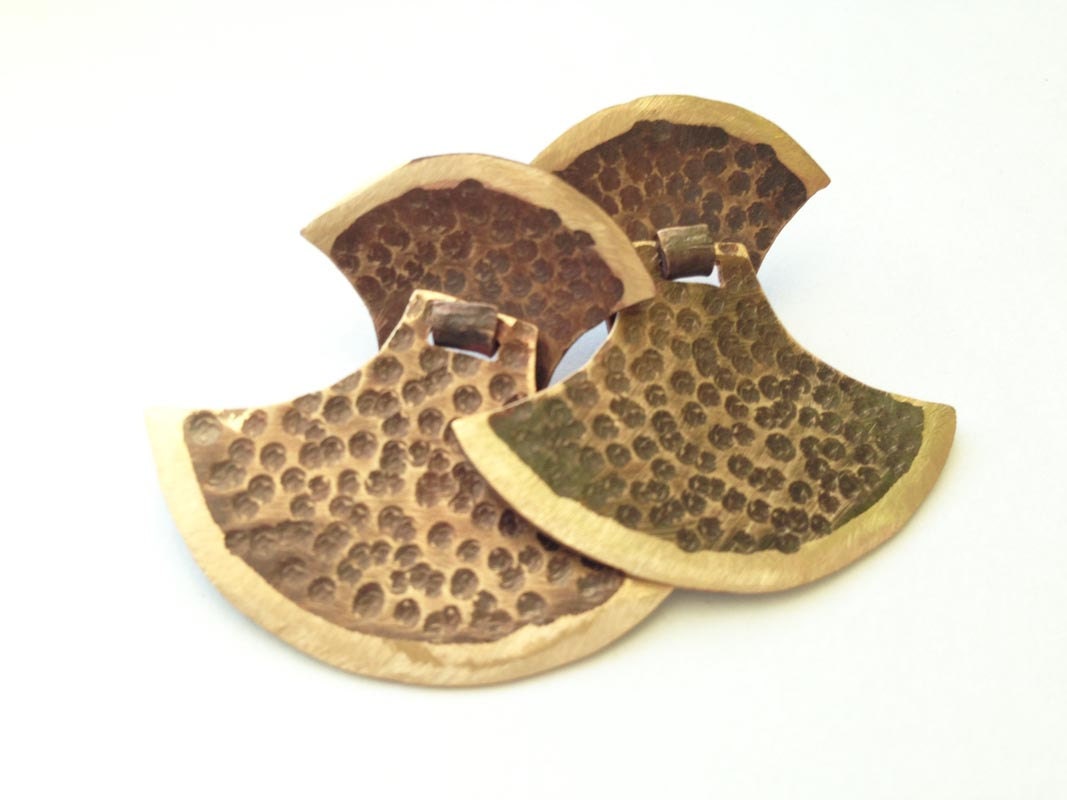 Hammered brass metal post earrings - Axe
