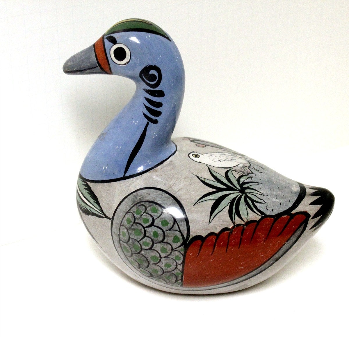 Vintage Tonala Pottery Duck Jalisco Mexico Mexican Folk Art Signed Mera