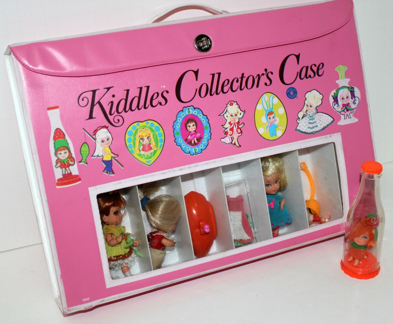 Vintage Kiddles Skediddles Dolls Olivia Orange Pop Bottle Plus Storage Collectors Case