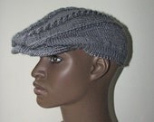 Hand Knit English Driver's Hat  - Grey - Cable Knit