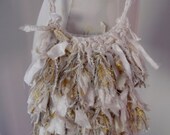 Little Recycled Sari Silk  Very Raggy Ivory Cream Ribbon Bag  Hand Crocheted by plumfish